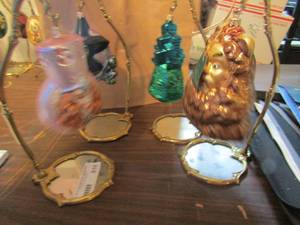 lot 810 image: Wizard of Oz Ornaments- Wicked Witch, Glenda Good Witch, Cowardly Lion (ADLER) and EMERALD CITYCastle BLOWN GLASS