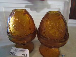 lot 813 image: Fenton fairy light s x2 orange with etched flowers