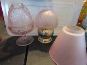 lot 831 image: Fenton fairy lights x3  two are pink plus one extra top clear frosted