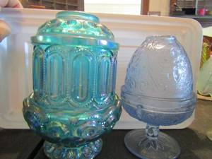 lot 833 image: 2 Fenton fairy lights 1 pearlesant blue one floral blue