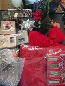 lot 862 image: Christmas lot- Pier 1 gift wrap, lights tree toppers, ornaments and more