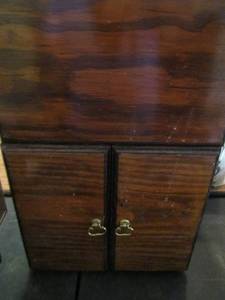 lot 894 image: Wood case hinged top opens double doors open to file shelves 19x14x10