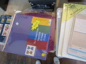 lot 899 image: Art bin thread organizing case plus lot of scrapbooking paper and stencils