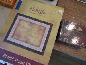 lot 933 image: Framed map of Narnia plus Lucy from Narnia christmas gifts scale model
