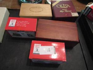 lot 947 image: Wooden jewlery box 3 empty cigar boxes 2 liberty falls