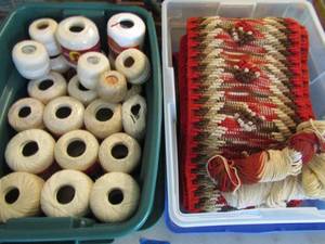 lot 953 image: large lot of cotton thread and handmade table runner with extra yarn