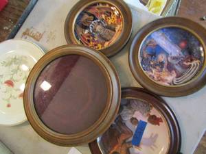 lot 958 image: Royal Dalton Dragon Fire plate, Dragon Master plate, Knowles Norman Rockwell plate Nortaki floral platter and bonus plate frame
