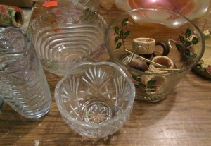 lot 988 image: Bowl made in Egypt, carnival glass bowl, Matching LED bowl and vase and more