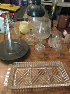 lot 991 image: Metal and glass organizer crystal appetizer tray candle holders and more