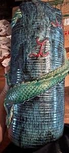 lot 5 image: DRAGON VASE - PORCELAIN BLUE VASE with GREEN DRAGON PATTERN  - PRODUCTION SAMPLE  16 X 6 12 4 12
