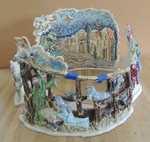 lot 2 image: BLUE SKY CLAYWORKS  CIRCULAR NATIVITY SET - 4 PCS SIGNED