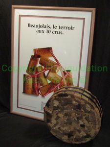 lot 116 image: Wine promotional art framed and custom made wood decor base