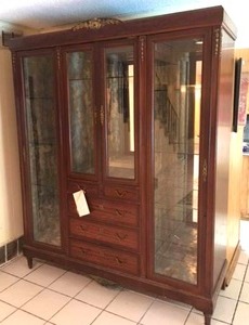 lot 4 image: Antique Light Up 3-Door, China Cabinet  Storage Closet, With 5-Drawers,  About 95-H  NOTE IT IS DISASSEMBLED