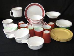 lot 100 image: Wedgwood cane, Corelle, and Fire King ceramic serving ware