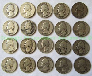 lot 133 image: Silver pre 1965 Washington quarters 20 total (Bid is times the quantity)