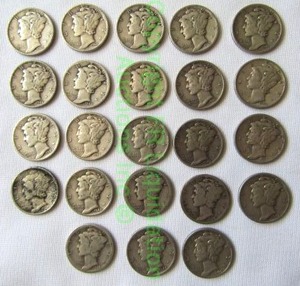 lot 135 image: Silver Mercury dimes 23 total (Bid is times the quantity)