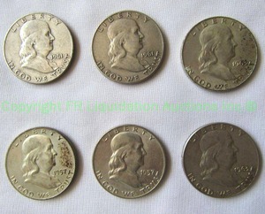 lot 139 image: Silver pre 1965 Franklin half dollars (Bid is times the quantity)