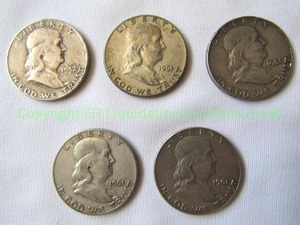 lot 140 image: Silver pre 1965 Franklin half dollars (Bid is times the quantity)