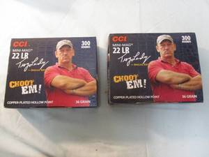 lot 80 image: 2-Boxes Of- Special Edition CCI Troy Landry- Mini-Mag .22 LR, 36 Grain Copper Plated Hollow Point Cartridges, 300-Rounds Per Box.