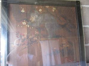 lot 39 image: Antique Framed Japanese Painted Sliding Cabinet Panel