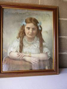 lot 40 image: Vintage- Framed Under Glass, Little Girl,  Victorian Oil On Canvas
