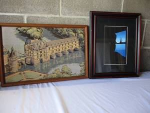 lot 43 image: Needle Point Of A Castle, And Ink Art Print Of Statue Of Liberty