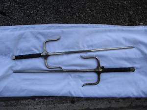 lot 87 image: Pair Of Metal Octagon Sai Weapons, About 22-Long