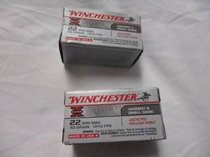 lot 95 image: 2- 50-Rounds Boxes Of -Winchester 22-WIN MAG, Jacketed Hollow Point, 40-Gr. 1910 FPS,  Cartridges, 100-Rounds Total. Note you are bidding by the box.