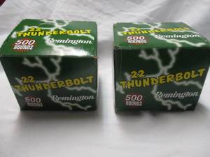 lot 90 image: 2-Boxes Of- Remington 22 Thunderbolt, High Velocity 22-Long Rifle Round Nose Rimfire Cartridges, 500 Rounds Per Box.
