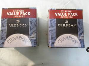 lot 85 image: 2-Boxes Of- Federal-Champion-.22 LR, 36-Gr. Copper Plated Hollow Point Cartridges, 525-Rounds Per Box