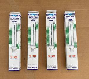 lot 46 image: 4 HYGRADE TWIN TUBE COMPACT FLOURESCENT 4100K 13 WATTS, 800 LUMENS S8312 SATCO