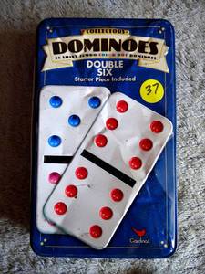 lot 37 image: DOMINOES DOUBLE SIX GAME IN TIN CASE