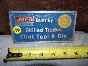 lot 199 image: FLINT TOOL & DIE NAMEPLATE MADE IN METAL