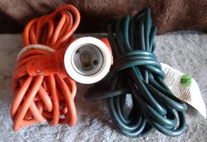 lot 245 image: LOT OF 2 EXTENSION CORDS - ONE WITH LIGHT FIXTURE & SOCKET