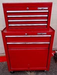 lot 254 image: CRAFTSMAN 6 DRAWER AND CABINET ROLLING TOOL CART - EX CONDITION