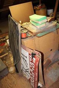 lot 491 image: Misc lot of table legs wire and paper sheets in Attic needs taken down