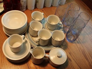 lot 180 image: Blue Trim Dish Set and Glasses
