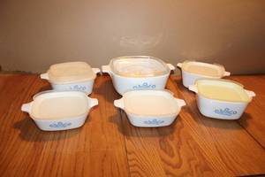 lot 176 image: Blue Cornflower Corningware Dishes with Storage Lids