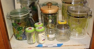 lot 171 image: Glass and Plastic Cannisters and Jelly Jars