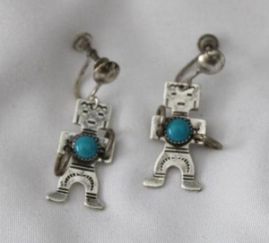 lot 502 image: Sterling Silver and turquoise screw back earrings. Marked Sterling on screw back posts and on each earring. 1.25L approx.
