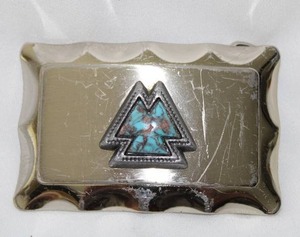 lot 513 image: Silver Plate and turquoise belt buckle. No markings. Appears to be real turquoise w matrix. Please preview.