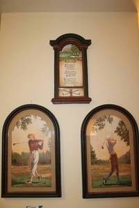 lot 10 image: Golf Wall Art One Glass Cover Broken, Plastic Frames