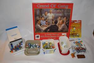 lot 38 image: Grand  Ol Gang Jigsaw Puzzle, Hot Wheels still in Packages and Vintage Marbles (Glass and Plastic)