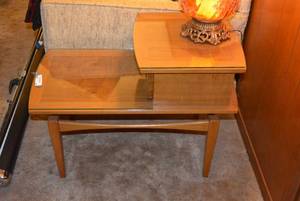 lot 80 image: Hand Made SOLID WALNUT End Table with Custom Cut Glass Top, Matches Lot 85 and 90