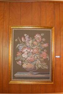 lot 82 image: Large Embroidered Flowers in Vase Picture