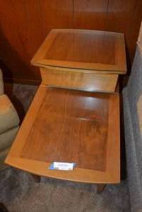 lot 85 image: Hand Made SOLID WALNUT End Table with Custom Cut Glass Top, Matches Lot 80 and 90