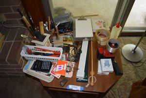 lot 104 image: Office Lot Tape Gun, Calculators, Wood and Stone Handled Letter Openers and More
