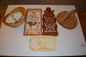 lot 107 image: Letter Holder, Ceramic Baskets and Kitchen Sign