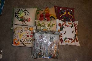 lot 222 image: Embroidered Pillows and One PillowBlanket Set