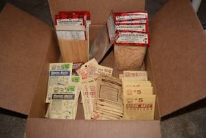 lot 129 image: Large quantity of balsa wood RR Ties and wood, magna-matic and 5 couplers